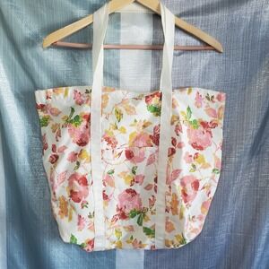 Peach Floral Tote Bag Canvas Shoulder Bag Beach Everyday Casual Market Granola